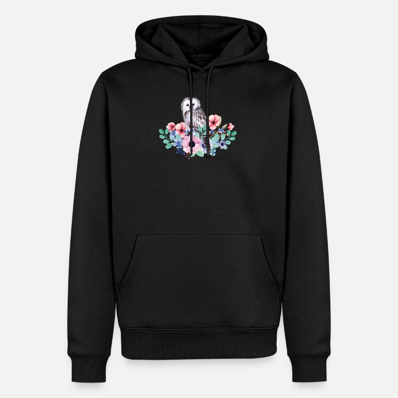 Vogel Eule - Männer Premium Bio Hoodie - Schwarz