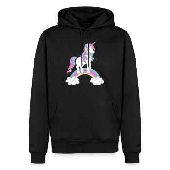 Regenbogen Einhorn Bunt - Männer Premium Bio Hoodie - Schwarz - Vorne - Nico (187cm)
