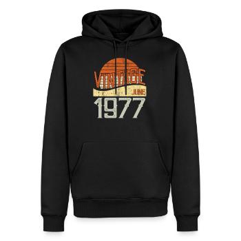 Millésime juin 1977 - Sweat à capuche Premium bio Homme - noir - Devant - Nico (187cm)