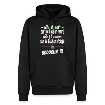 fil vert , fil rouge - Sweat à capuche Premium bio Homme - noir - Devant - Nico (187cm)