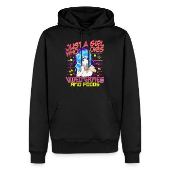 Mignonne juste une fille qui aime les jeux vidéo et la nourriture - Sweat à capuche Premium bio Homme - noir - Devant - Nico (187cm)