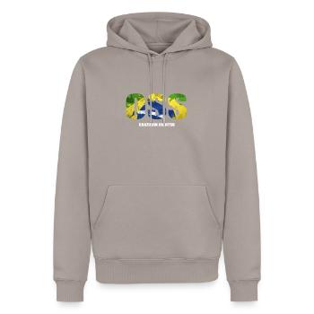 OSS! Brazillian Jiu Jitsu - Männer Premium Bio Hoodie - Taupe - Vorne - Nico (187cm)