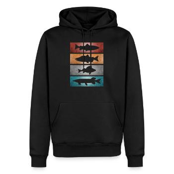 Retro predatory fish fly fishing angler gifts - Men’s Premium Organic Hoodie - black - Front - Nico (187cm)