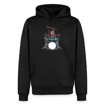 Drummer Katze spielt Schlaugzeug Musiker Geschenke - Männer Premium Bio Hoodie - Schwarz - Vorne - Nico (187cm)