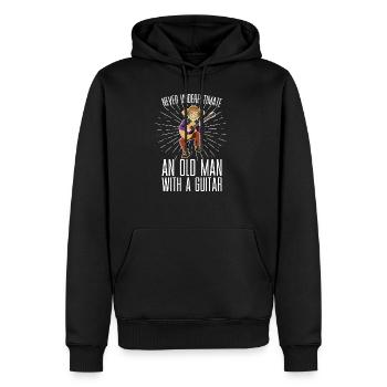 Guitare vieil homme retraité - Sweat à capuche Premium bio Homme - noir - Devant - Nico (187cm)