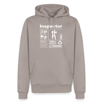 Inspector Product Description - Men’s Premium Organic Hoodie - taupe - Front - Nico (187cm)