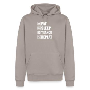 Techno Eat Sleep Trance Wiederholungsgeschenk - Männer Premium Bio Hoodie - Taupe - Vorne - Nico (187cm)