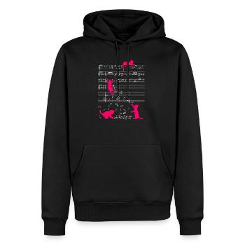 Note de musique de chat mignon musicien de partition rose - Sweat à capuche Premium bio Homme - noir - Devant - Nico (187cm)