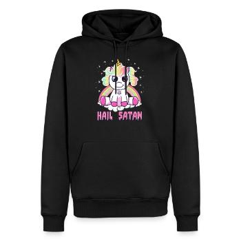 Cute Hail Satan Unicorn Rainbow Funny Satanic Pun - Sweat à capuche Premium bio Homme - noir - Devant - Nico (187cm)