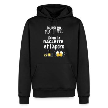 T-shirt Raclette et apéro humour - Sweat à capuche Premium bio Homme - noir - Devant - Nico (187cm)