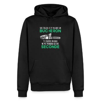 Bûcheron Tronçonneuse Humour Cadeau - Sweat à capuche Premium bio Homme - noir - Devant - Nico (187cm)