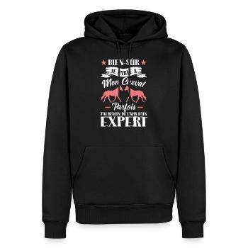 Je parle à mon cheval - humour cadeau - Sweat à capuche Premium bio Homme - noir - Devant - Nico (187cm)