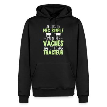 j'aime mes vaches et le tracteur - humour - Sweat à capuche Premium bio Homme - noir - Devant - Nico (187cm)