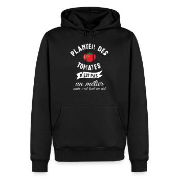 Planter des tomates - humour cadeau - Sweat à capuche Premium bio Homme - noir - Devant - Nico (187cm)
