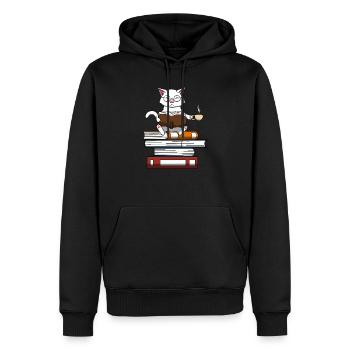 Katze Bücher und Kaffee Niedliches Kätzchen - Männer Premium Bio Hoodie - Schwarz - Vorne - Nico (187cm)