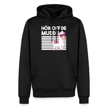 DDR Lama Alpaka Sprüche Geschenk - Männer Premium Bio Hoodie - Schwarz - Vorne - Nico (187cm)