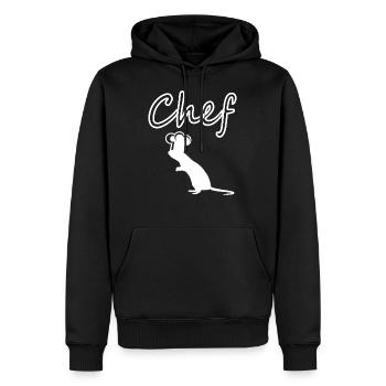 Chef personnage de bande dessinée rat avec chapeau de cuisine cadeau - Sweat à capuche Premium bio Homme - noir - Devant - Nico (187cm)