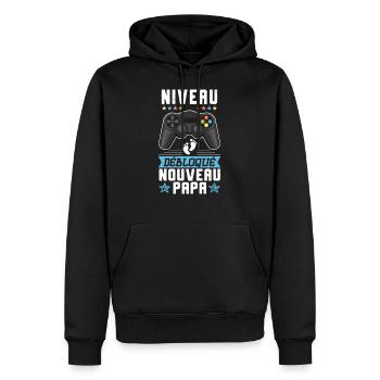 Futur Papa Gamer Annonce Nouvelle Naissance Cadeau - Sweat à capuche Premium bio Homme - noir - Devant - Nico (187cm)