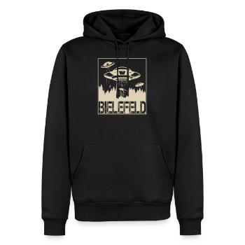 Bielefeld Verschwörung OWL Bielefeld Sprüche - Männer Premium Bio Hoodie - Schwarz - Vorne - Nico (187cm)