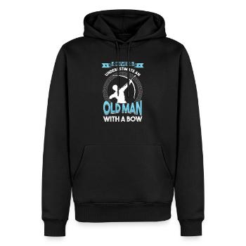 Archer grand-père tir à l’arc avec flèche et arc - Sweat à capuche Premium bio Homme - noir - Devant - Nico (187cm)