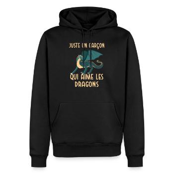 Un Garçon Qui Aime Les Dragons - Sweat à capuche Premium bio Homme - noir - Devant - Nico (187cm)