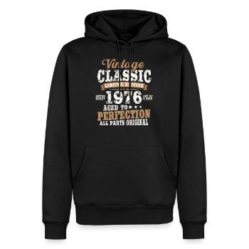 Née en 1976 naissance rétro anniversaire cadeau - Sweat à capuche Premium bio Homme - noir - Devant - Nico (187cm)