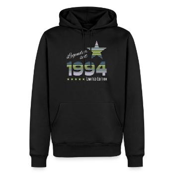1994 geboren | Geburtstag | B-day | Spruch Legende - Männer Premium Bio Hoodie - Schwarz - Vorne - Nico (187cm)