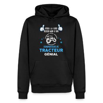 Conducteur de tracteur, métier agriculteur - Sweat à capuche Premium bio Homme - noir - Devant - Nico (187cm)