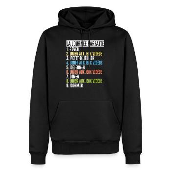 Cadeau Geek Gamer Ado La Journée Parfaite Humour - Sweat à capuche Premium bio Homme - noir - Devant - Nico (187cm)
