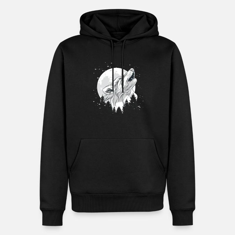 Mond mit einem Wolf - Männer Premium Bio Hoodie - Schwarz