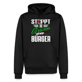 Stoppt die Grünen, nicht die Burger! Wahl - Männer Premium Bio Hoodie - Schwarz - Vorne - Nico (187cm)