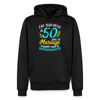 50e Anniversaire De Mariage Humour Cadeau - Sweat à capuche Premium bio Homme - noir - Devant - Nico (187cm)