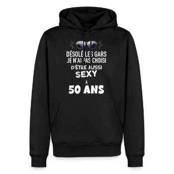 Mon Homme de 50 ans est sexy - Sweat à capuche Premium bio Homme - noir - Devant - Nico (187cm)