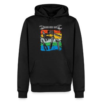 Mécaniciens, plombiers, sanitaires, gaz - Sweat à capuche Premium bio Homme - noir - Devant - Nico (187cm)
