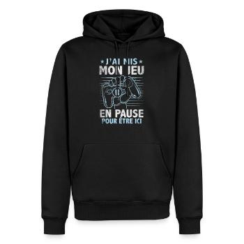J'ai Mon Jeu En Pause Ado Geek Humour Jeux Vidéo - Sweat à capuche Premium bio Homme - noir - Devant - Nico (187cm)