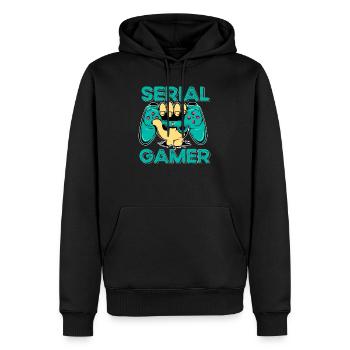 Serial Gamer Ado Geek Humour Jeux Vidéo - Sweat à capuche Premium bio Homme - noir - Devant - Nico (187cm)