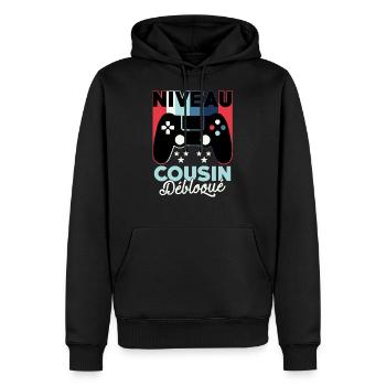 Futur Cousin Gamer Annonce Grossesse Geek - Sweat à capuche Premium bio Homme - noir - Devant - Nico (187cm)