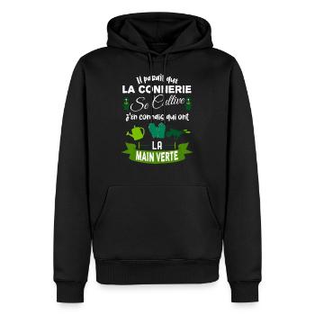Connerie main verte, idée cadeau blague ral le bol - Sweat à capuche Premium bio Homme - noir - Devant - Nico (187cm)