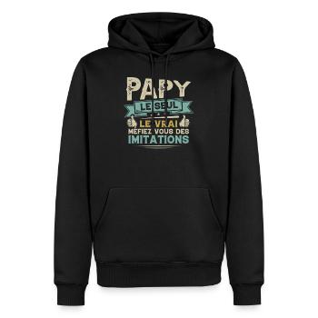 Papy Le Seul Le Vrai Cadeau Grand Père Humour - Sweat à capuche Premium bio Homme - noir - Devant - Nico (187cm)