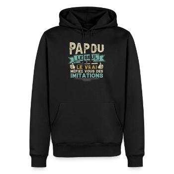 Papou Le Seul Le Vrai Cadeau Fête Des Pères - Sweat à capuche Premium bio Homme - noir - Devant - Nico (187cm)