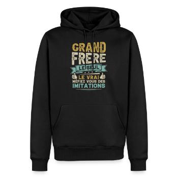 Grand Frère Cadeau Le Seul Le Vrai Annonce - Sweat à capuche Premium bio Homme - noir - Devant - Nico (187cm)
