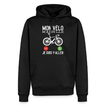 Mon Vélo M'appelle Cadeau Cycliste Humour - Sweat à capuche Premium bio Homme - noir - Devant - Nico (187cm)