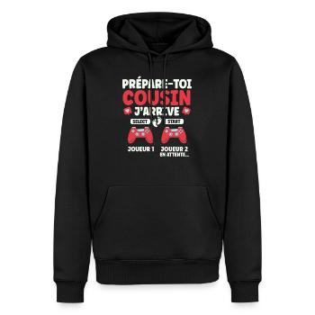 Futur Cousin Gamer Cadeau Annonce Grossesse - Sweat à capuche Premium bio Homme - noir - Devant - Nico (187cm)