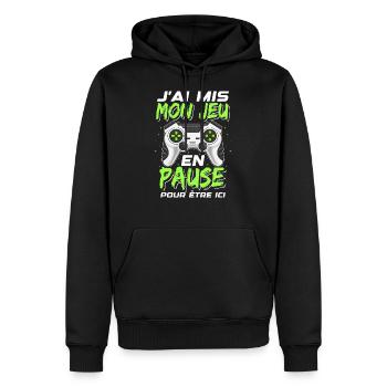 Jeu En Pause Humour Geek Idée Cadeau Gamer Ado - Sweat à capuche Premium bio Homme - noir - Devant - Nico (187cm)