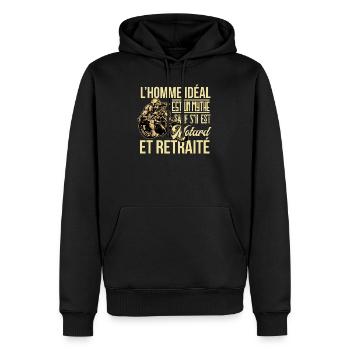 Motard À La Retraite Humour Idée Cadeau Moto - Sweat à capuche Premium bio Homme - noir - Devant - Nico (187cm)
