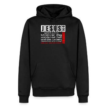 Jesus Christus Shirt Ich bin der Weg... Joh. 14:6 - Männer Premium Bio Hoodie - Schwarz - Vorne - Nico (187cm)