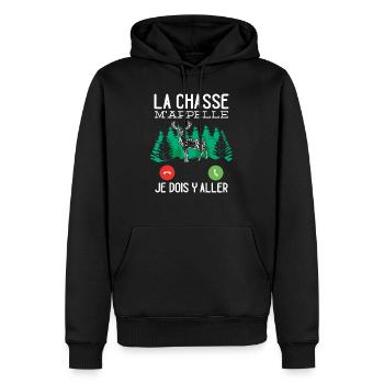 Chasseur Idée Cadeau Original La Chasse M'appelle - Sweat à capuche Premium bio Homme - noir - Devant - Nico (187cm)