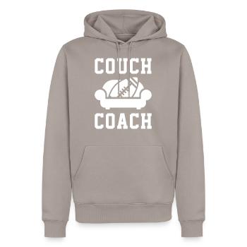 Couch Coach - Men’s Premium Organic Hoodie - taupe - Front - Nico (187cm)