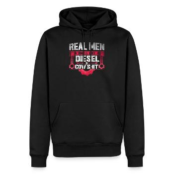 Les vrais hommes sentent le diesel et la merde de vache - Sweat à capuche Premium bio Homme - noir - Devant - Nico (187cm)