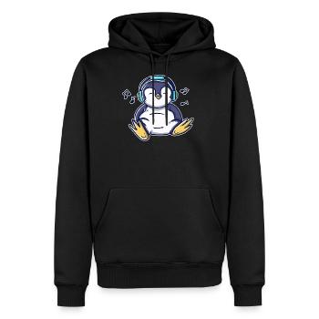 Kawaii tanzender Pinguin mit Kopfhörer und Musik - Männer Premium Bio Hoodie - Schwarz - Vorne - Nico (187cm)